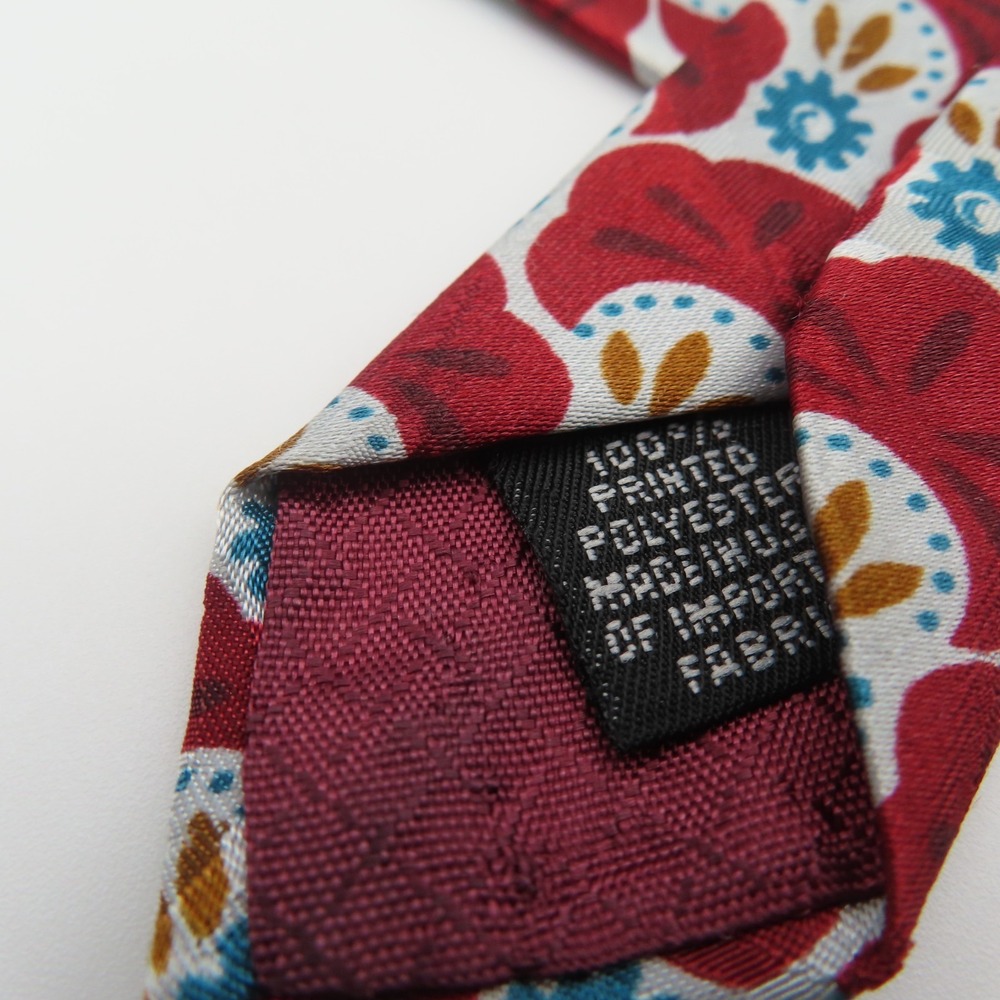 Christian Dior Tie Silk Red Blue Floral Polka Dot 3.75" Wide 56" Long Polyester - Picture 7 of 7